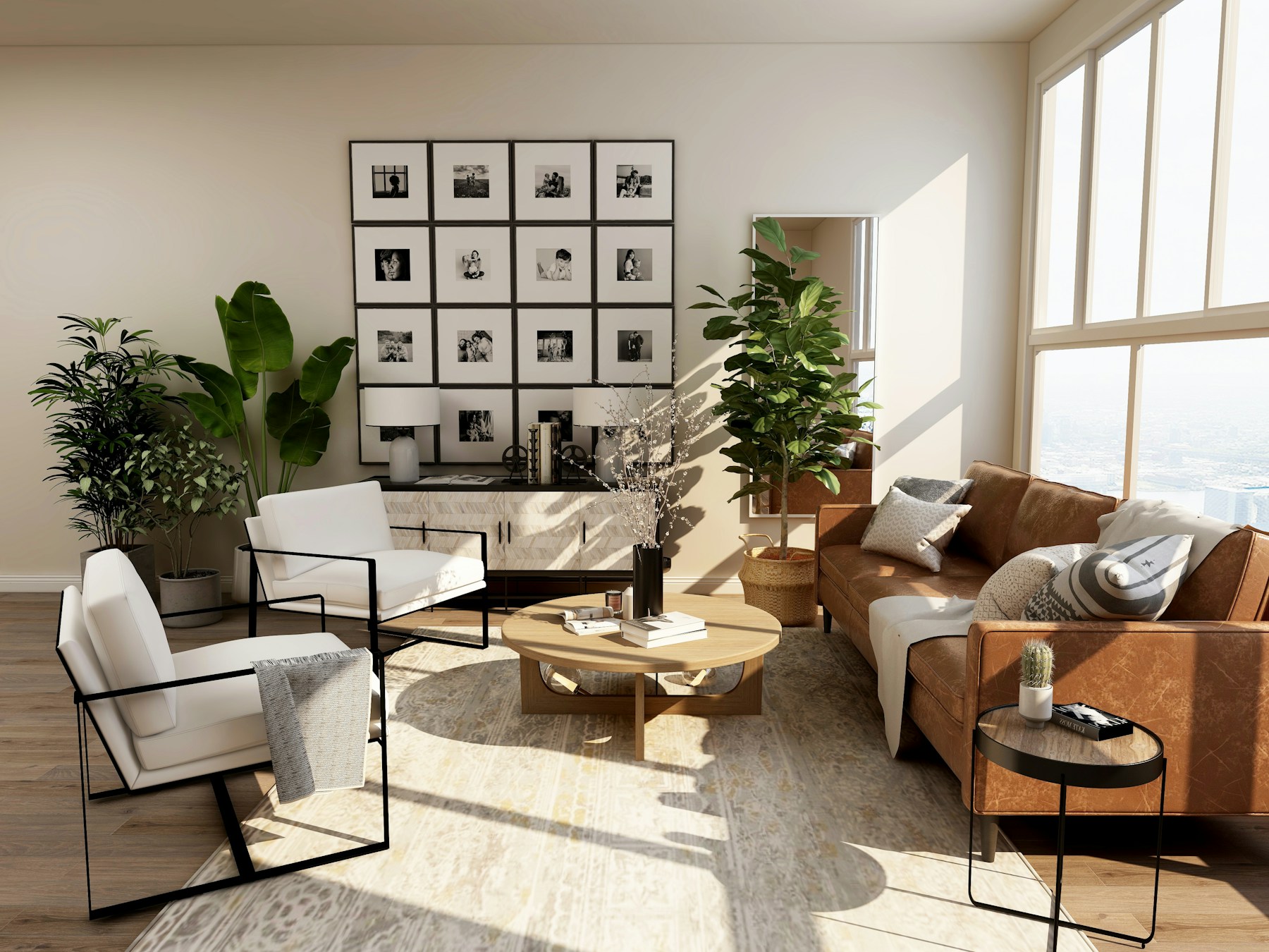 Light-filled room with elegant wallcovering